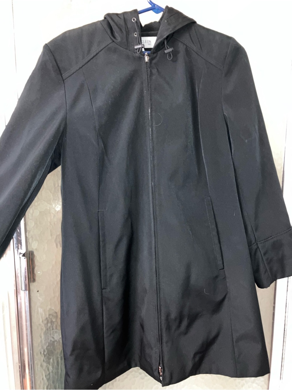 Anne Klein Black Hooded Zip Trench Coat or Raincoat